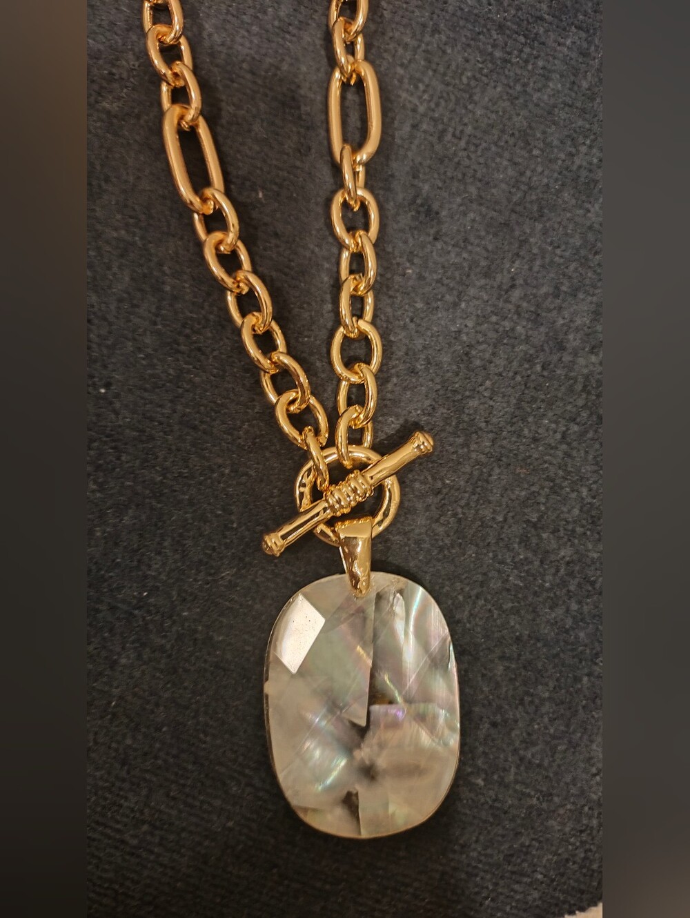Gold-Tone Chain Necklace with Iridescent Abalone Pendant